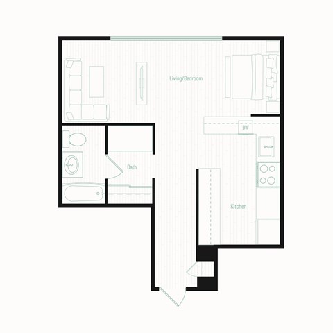 Floor plan for studio, 1 bath, 404 sqft